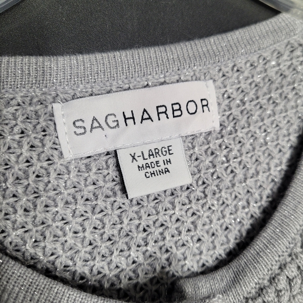 Sag Harbor Grey Sparkly Silver Metallic 2 Button Sweater Size‎ XL - Picture 4 of 8